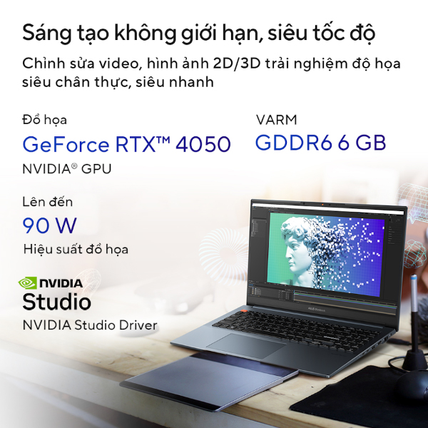 Laptop Asus Vivobook Pro 15 OLED K6502VU-MA090W (i9 13900H/ 16GB/ 512GB SSD/ RTX 4050 6GB/ 15.6 inch 2.8K/ 120Hz/ Silver/ Vỏ nhôm)