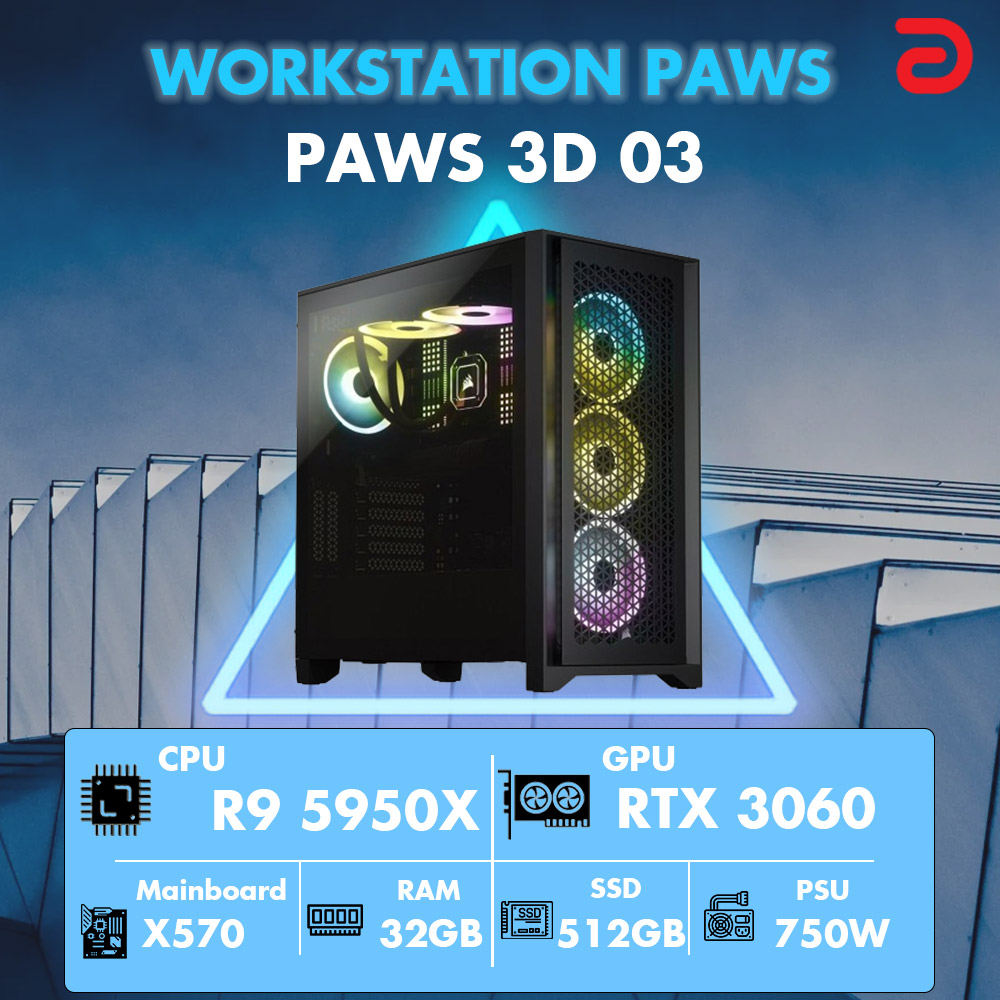 Máy trạm Workstation PAWS 3D 03 -5950X/X570/32G/512Gb/RTX3060