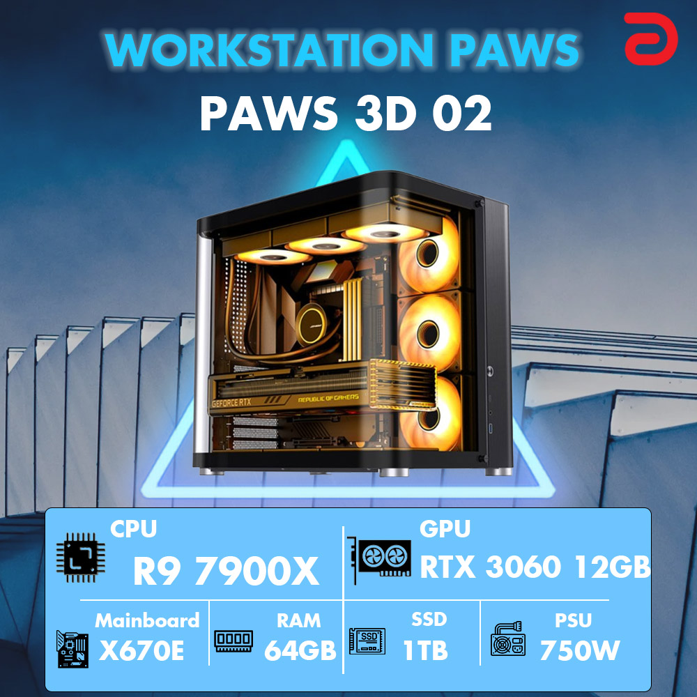 Máy trạm Workstation PAWS 3D 02 -7900X/X670/64G/1Tb/RTX3060