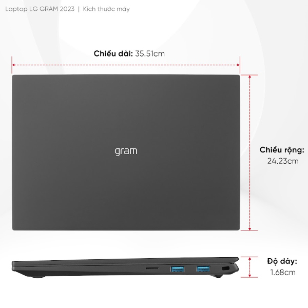 Laptop LG Gram 16ZD90R-G.AX55A5 (i5 1340P/ 16GB/ 512GB SSD/16 inch WQXGA/NoOS/ Black)