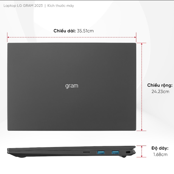 Laptop LG Gram 16Z90R-E.AH75A5 (Core i7 1360P/ 16GB/ 512GB SSD/ Nvidia GeForce RTX 3050 4Gb GDDR6/ 16.0inch WQXGA/ Windows 11 Home/ Black)