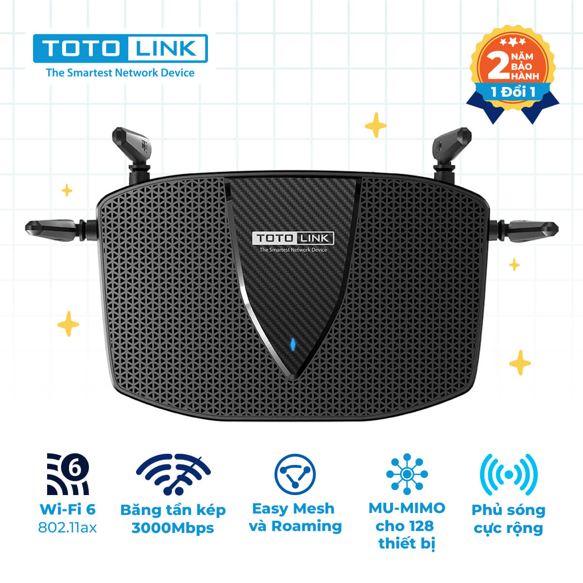 Bộ phát wifi 6 Totolink X6000R MU-MIMO (Chuẩn AX/ AX3000Mbps/ 4 Ăng-ten ngoài/ Wifi Mesh/ Dưới 100 User)
