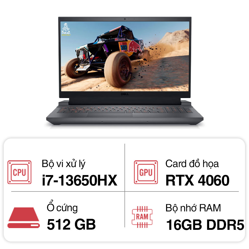 Laptop Dell Gaming G15 5530 i7H165W11GR4060 (i7 13650HX/ 16GB/ 512GB SSD/ RTX 4060 8GB/ 15.6 inch FHD/ 165Hz/ Win 11/ Office/ Phantom Grey/1Y)