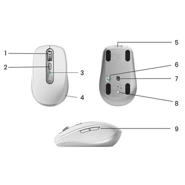 Chuột không dây Bluetooth Logitech MX Anywhere 3S (pin sạc)-Màu xám
