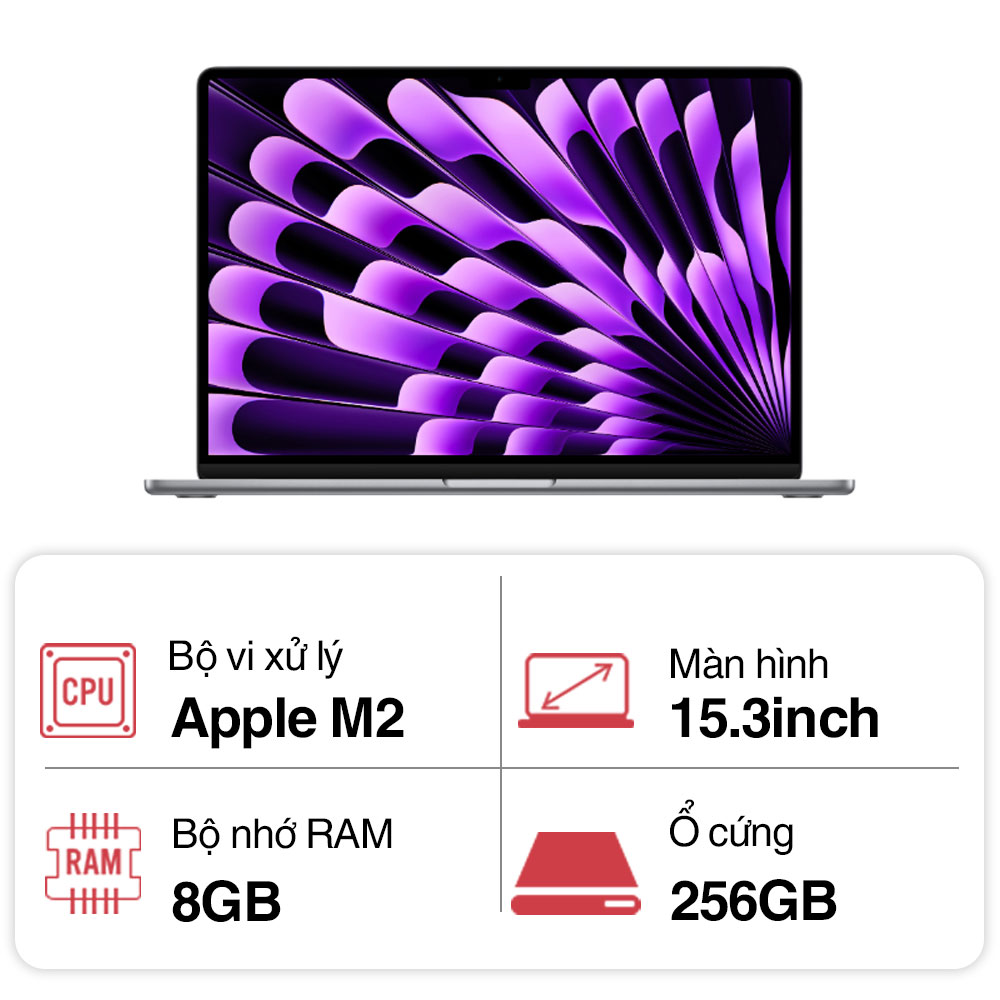 Laptop Apple Macbook Air M2 MQKP3SA/A (8 core/ 8GB/ 256GB/ 15.3inch/ Space Gray)