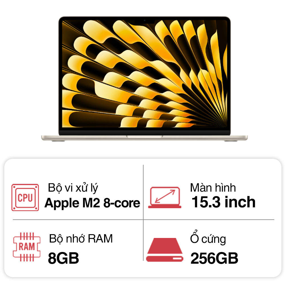 Laptop Apple Macbook Air M2 MQKU3SA/A (8 core/ 8GB/ 256GB/ 15.3inch/ Starlight/ Vỏ nhôm)