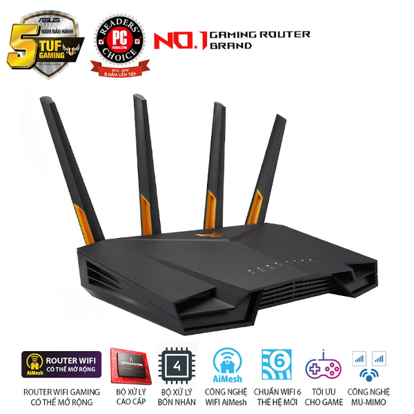 Bộ phát wifi 6 Asus TUF Gaming AX4200 (Chuẩn AX/ AX4200Mbps/ 4 Ăng-ten ngoài/ Wifi Mesh/ Dưới 80 User)