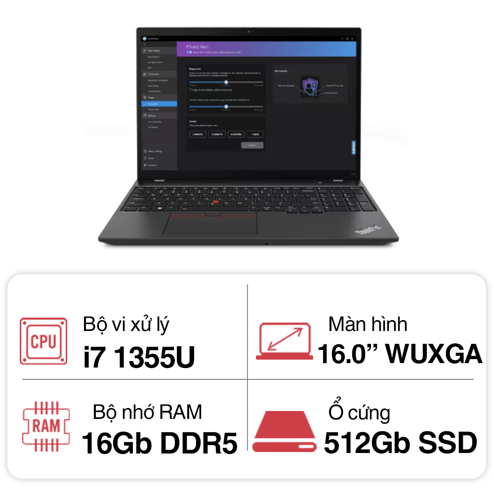 Laptop Lenovo ThinkPad T16 G2 21HH003PVA (i7 1355U/ 16GB/ 512GB SSD/16 inch WUXGA/NoOS/ Black/ Carbon/3Y)