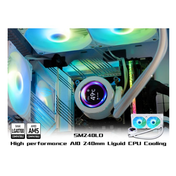 Tản nhiệt nước AIO Sama SM240LDW White (2 Fan 12cm ARGB, Màn Hình LCD )