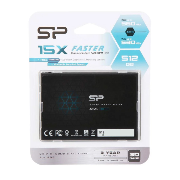 Ổ SSD Silicon SP512GBSS3A55S25 A55 512GB (SATA3/ 2.5Inch/ 520MB/s/ 450MB/s)