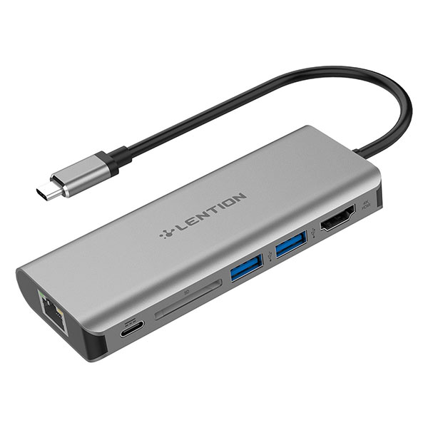 Bộ chuyển Lention C68-GR USB-C 6 trong 1 USB Type-C sang HDMI, Lan Giga, 2 USB 3.0, SD, PD - Màu xám