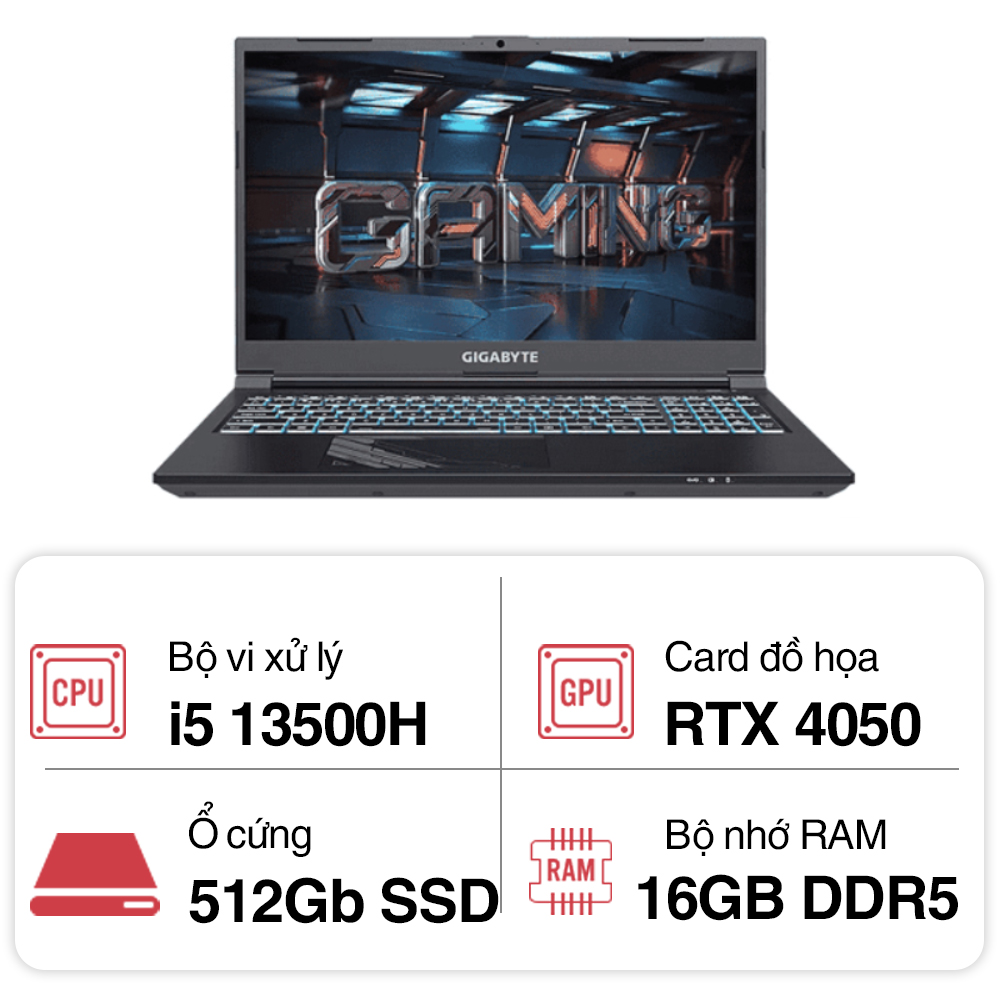 Laptop Gigabyte Gaming G5 MF5 52VN353SH (Core i5 13500H/ 16GB/ 512GB SSD/ Nvidia GeForce RTX 4050 6GB GDDR6/ 15.6inch Full HD/ Windows 11 Home/ Black/ 2 Year)