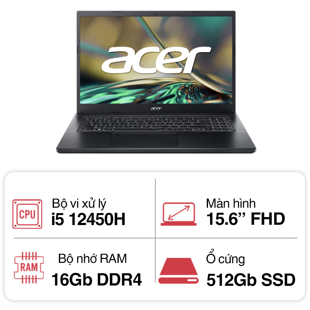 Laptop Acer Aspire A715 76 53PJ NH.QGESV.007 (i5 12450H/ 16GB/ 512GB SSD/15.6 inch FHD/Win11/ Black/1Y)
