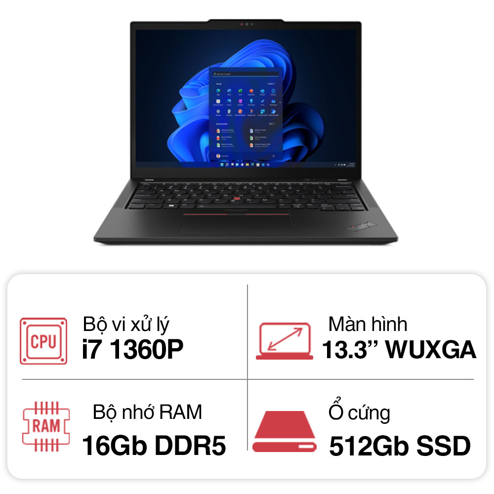 Laptop Lenovo ThinkPad X13 GEN 4 (i7 1360P/ 16GB/ 512GB SSD/13.3 inch WUXGA/Win 11 Pro/ Black/ Carbon/3Y)