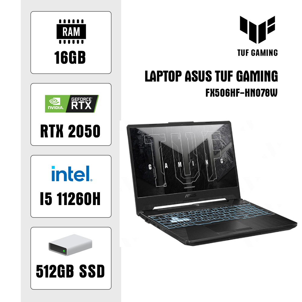 Laptop Asus TUF Gaming FX506HF-HN078W (i5 1230U/ 16GB/ 512GB SSD/ RTX 2050 4GB/ 15.6 inch FHD/ 144Hz/ Win11/ Black)