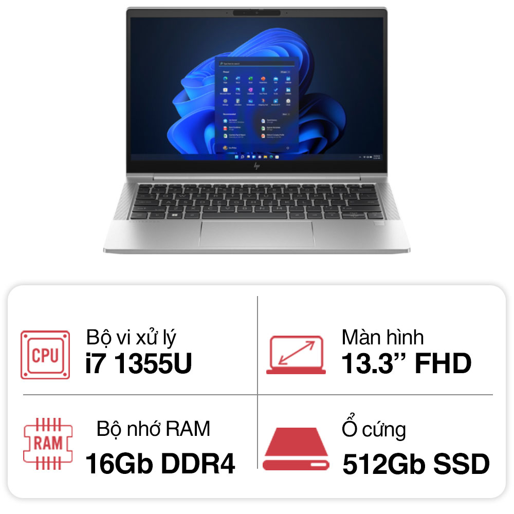 Laptop HP EliteBook 630 G10 9H1N9PT (i7 1355U/ 16GB/ 512GB SSD/13.3 inch FHD/Win11/ Silver/ Vỏ nhôm)