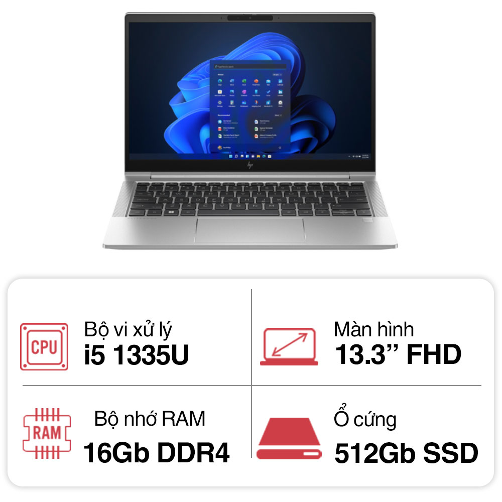 Laptop HP EliteBook 630 G10 9J0B4PT (i5 1335U/ 16GB/ 512GB SSD/13.3 inch FHD/Win11/ Silver/ Vỏ nhôm)