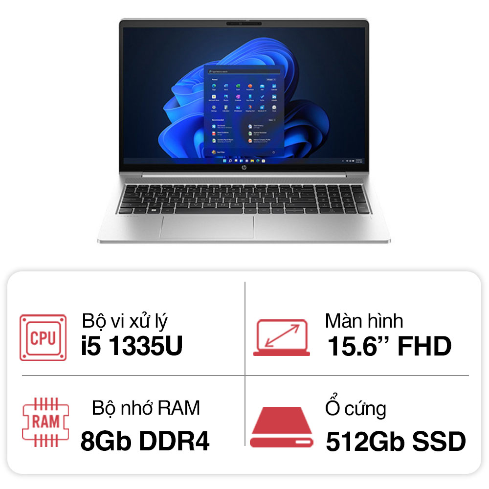 Laptop HP ProBook 450 G10 9H1N4PT (i5 1335U/ 8GB/ 512GB SSD/15.6 inch FHD/Win11/ Silver/ Vỏ nhôm)