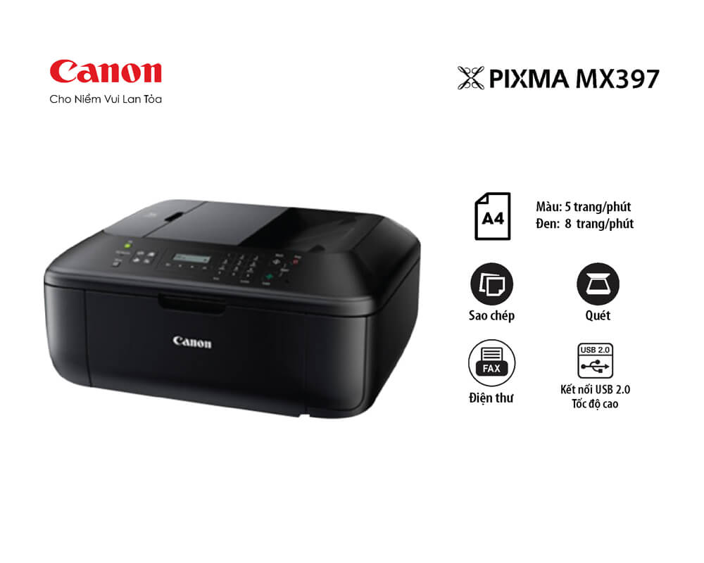 Máy in phun màu Canon Pixma MX 397 (A4/A5/ In/ Copy/ Scan/ Fax/ ADF/ USB)