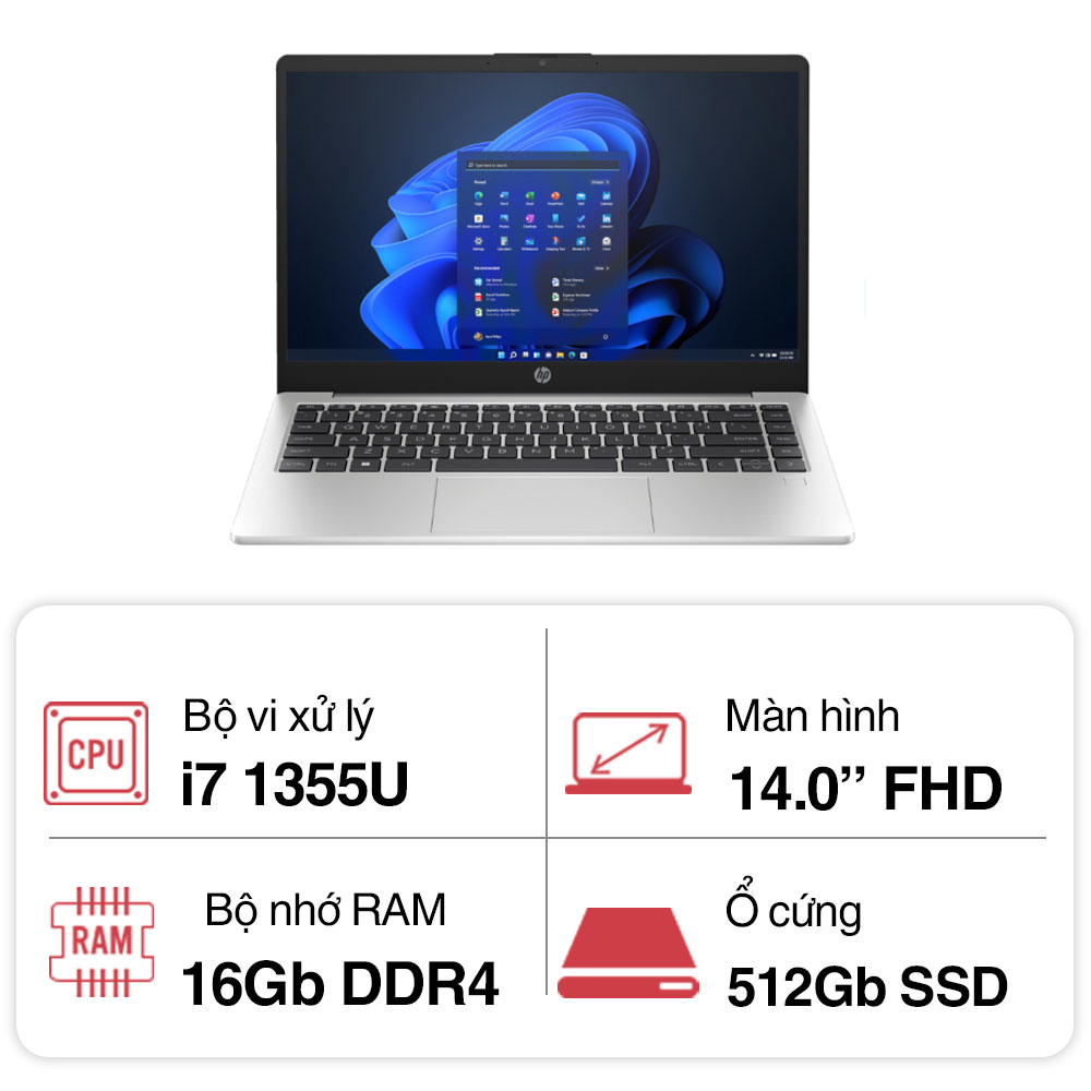 Laptop HP 240 G10 9H2E6PT (i7 1355U/ 16GB/ 512GB SSD/14 inch FHD/Win11/ Silver)