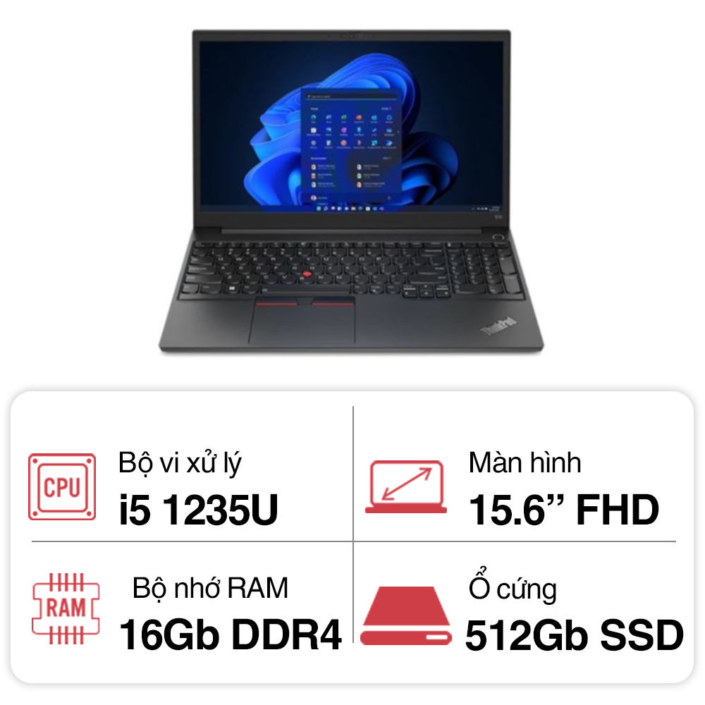 Laptop Lenovo ThinkPad E15 GEN 4 21E600FBVA (Core i5 1235U/ 16GB/ 512GB SSD/ Intel Iris Xe Graphics/ 15.6inch Full HD/ NoOS/ Black/ Aluminium/ 2 Year)