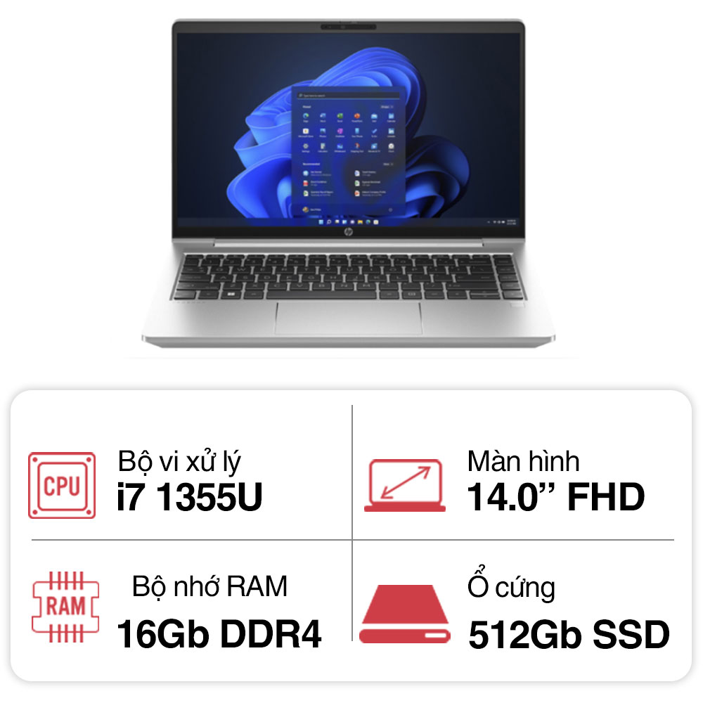 Laptop HP ProBook 440 G10 9H8U9PT (i7 1355U/ 16GB/ 512GB SSD/14 inch FHD/Win11/ Silver/ Vỏ nhôm)