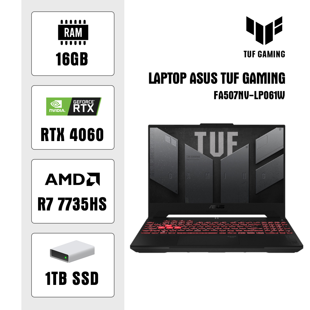 Laptop Asus TUF Gaming A15 FA507NV-LP061W (R7 7735HS/ 16GB/ 1TB SSD/ RTX 4060 8GB/ 15.6 inch FHD/ 144Hz/ Win11/ Grey)