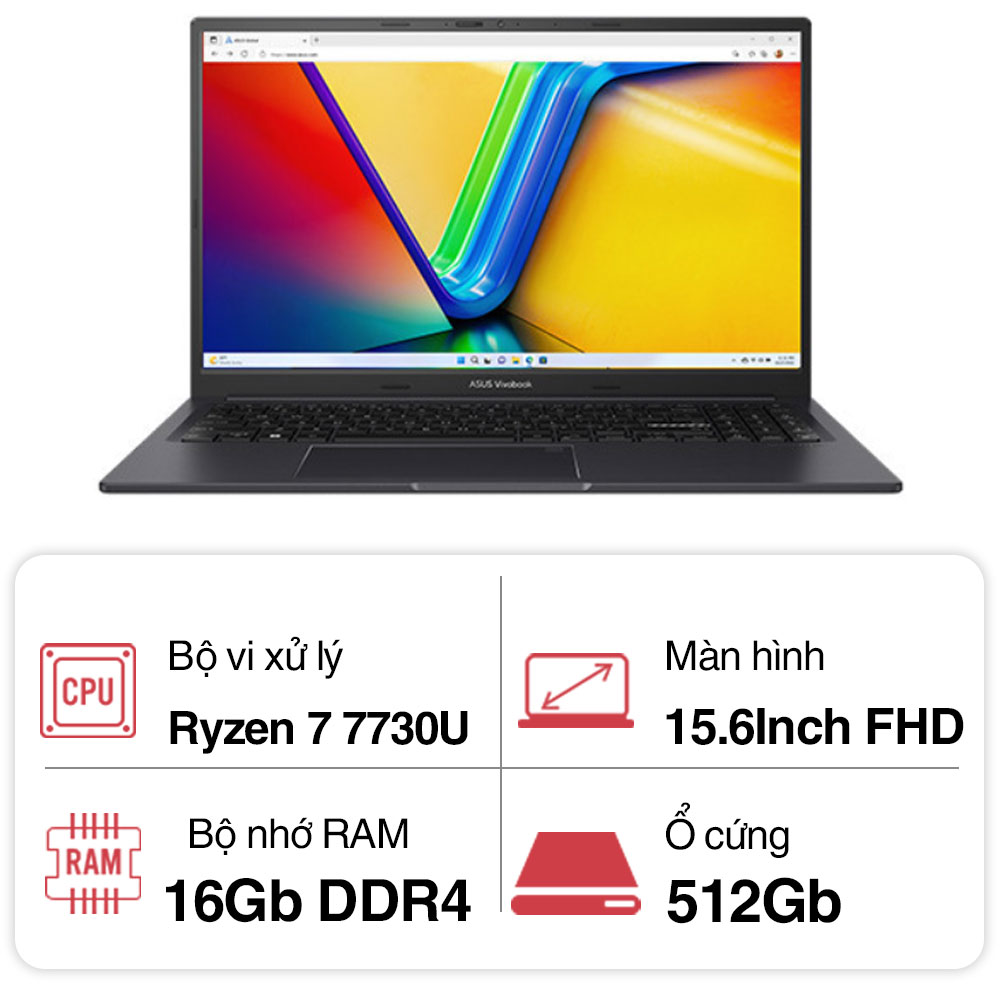 Laptop Asus Vivobook OLED 15X M3504YA-L1332W (R7 7730U/ 16GB/ 512GB SSD/15.6 inch FHD/Win11/ Black/ Vỏ nhôm)