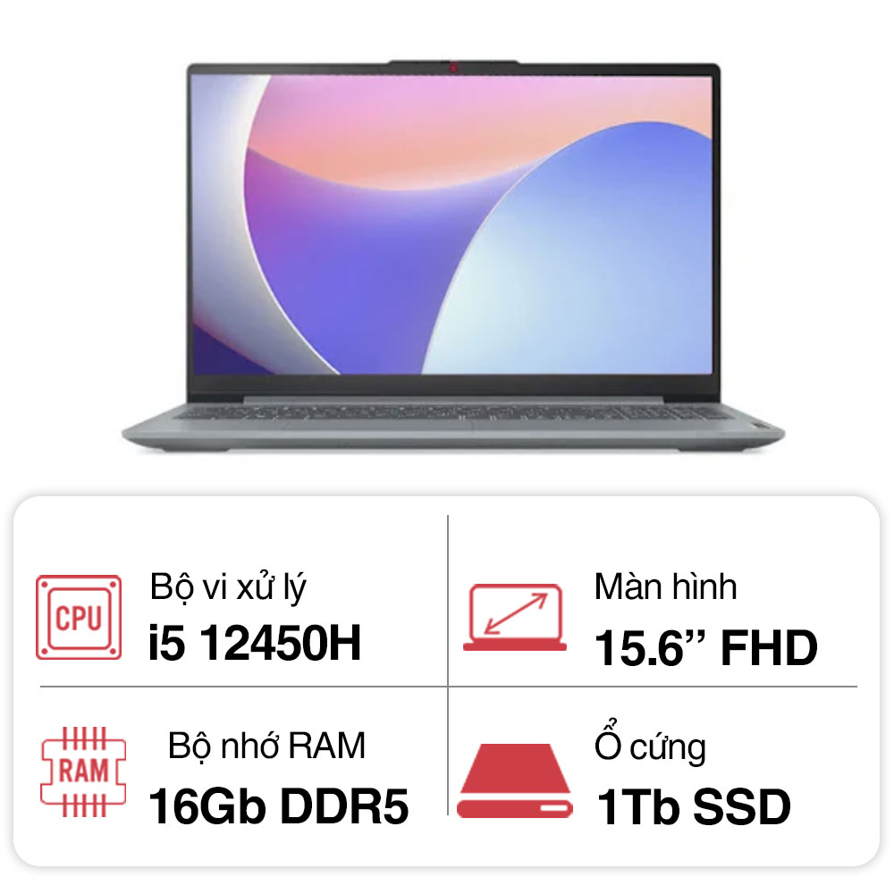 Laptop Lenovo IdeaPad Slim 3 15IAH8 83ER000FVN (Core i5 12450H/ 16GB/ 1TB SSD/ Intel UHD Graphics/ 15.6inch Full HD/ Windows 11 Home/ Grey/ PC + ABS (Top), PC + ABS (Bottom)/ 2 Year)