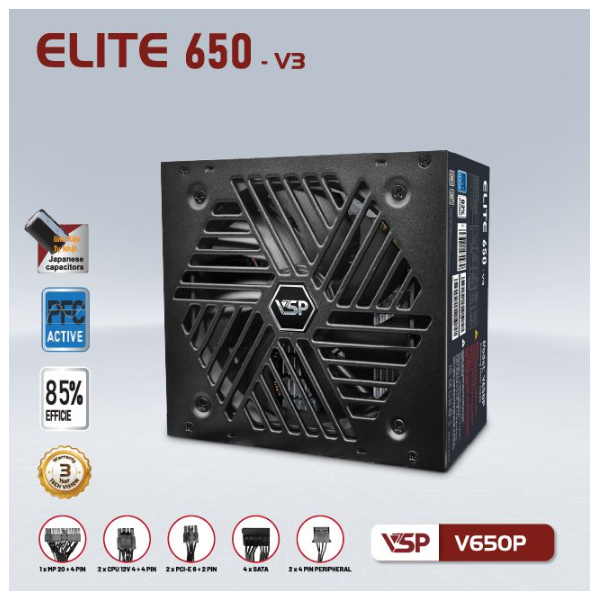 Nguồn máy tính VSP ELITE ACTIVE PFC V650P V3