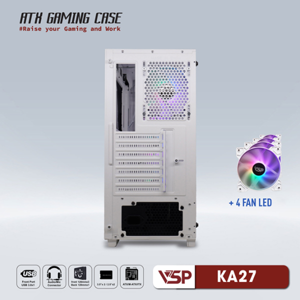 Vỏ máy tính VSP KA27 Trắng (kèm 4 fan LED)