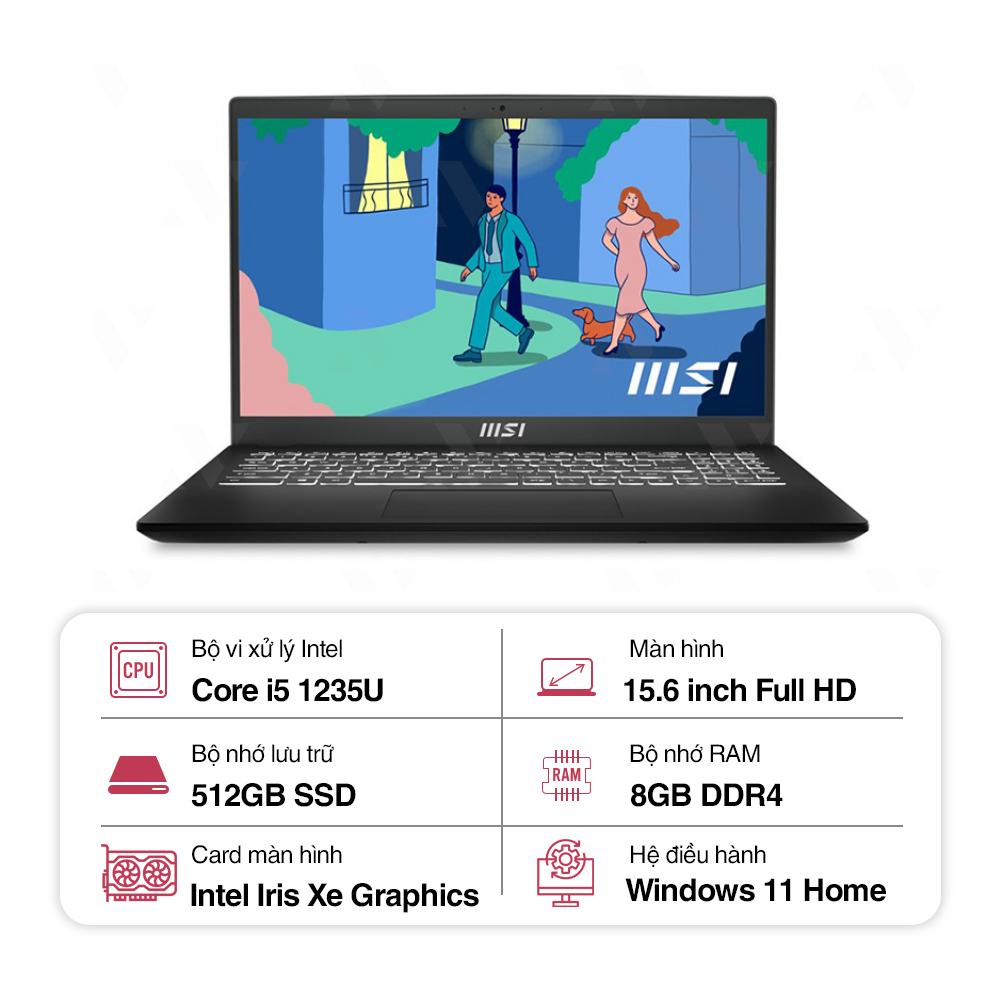 Laptop MSI Modern 15 B12MO-625VN (i5 1235U/ 8GB/ 512GB SSD/15.6 inch/Win11/ Black)