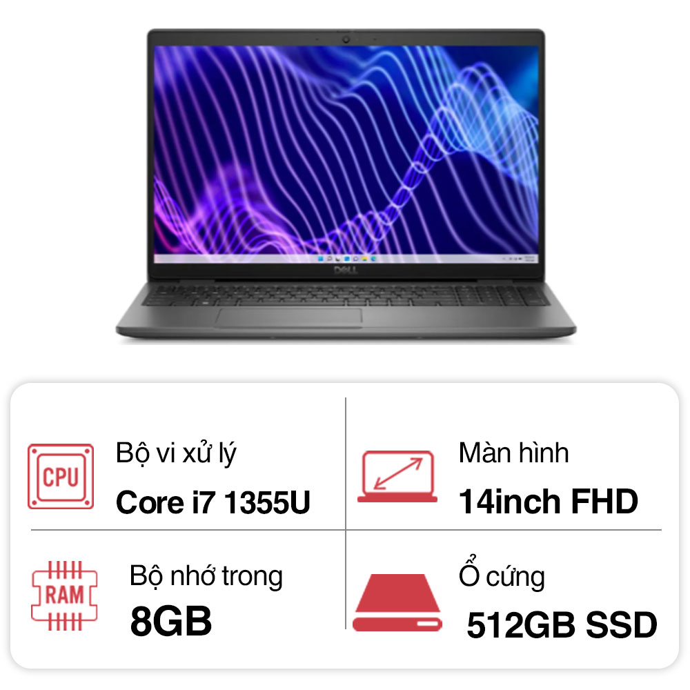 Laptop Dell Latitude L34401355U08512G (i7 1355U/ 8GB/ 512GB SSD/14 inch FHD/NoOS/ Black/1Y)