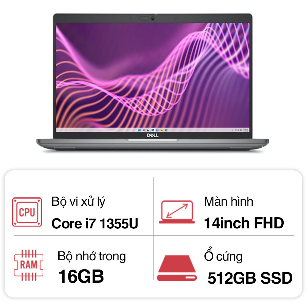Laptop Dell Latitude L54401355U16512G (i7 1355U/ 16GB/ 512GB SSD/14 inch FHD/NoOS/ Grey/ Vỏ nhôm/1Y)