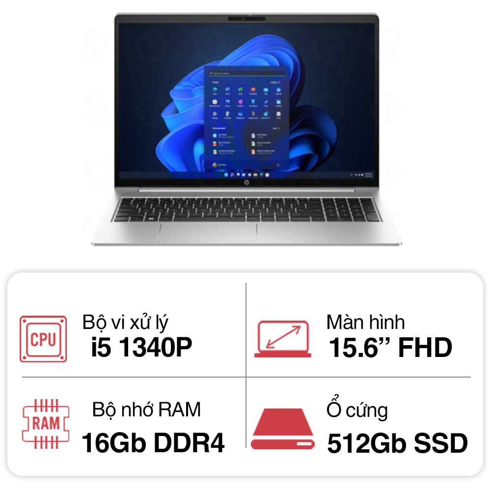 Laptop HP ProBook 450 G10 9H8V8PT (i5 1340P/ 16GB/ 512GB SSD/15.6 inch FHD Touch/Win11/ Silver/ Vỏ nhôm)