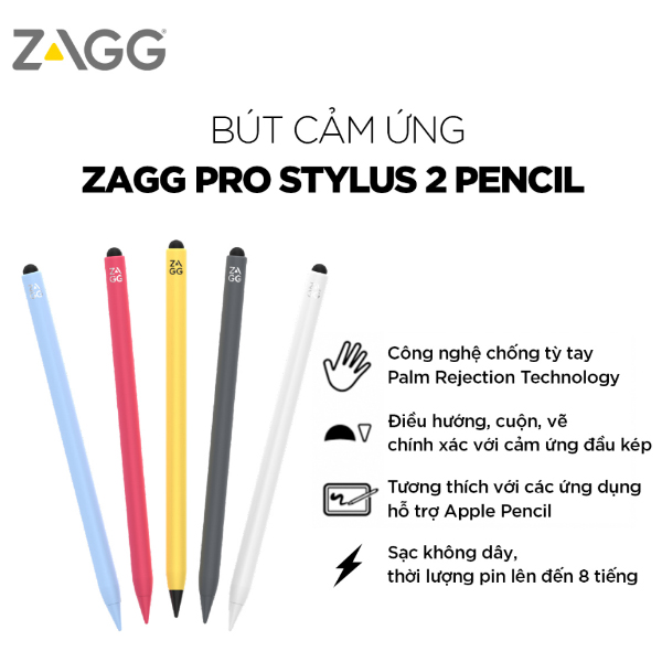 Bút cảm ứng ZAGG Pro Stylus 2- Blue (Sạc không dây/ 6.5h)