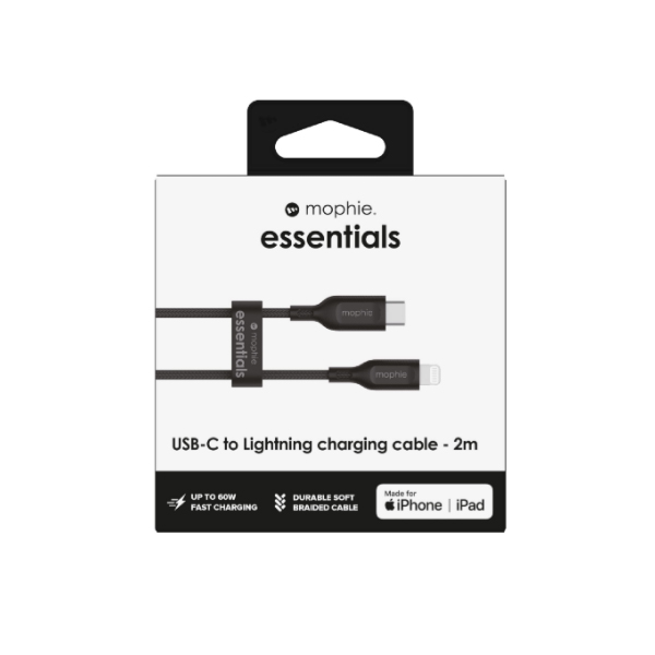 Cáp sạc USB-C to Lightning mophie Essentials 2M Black