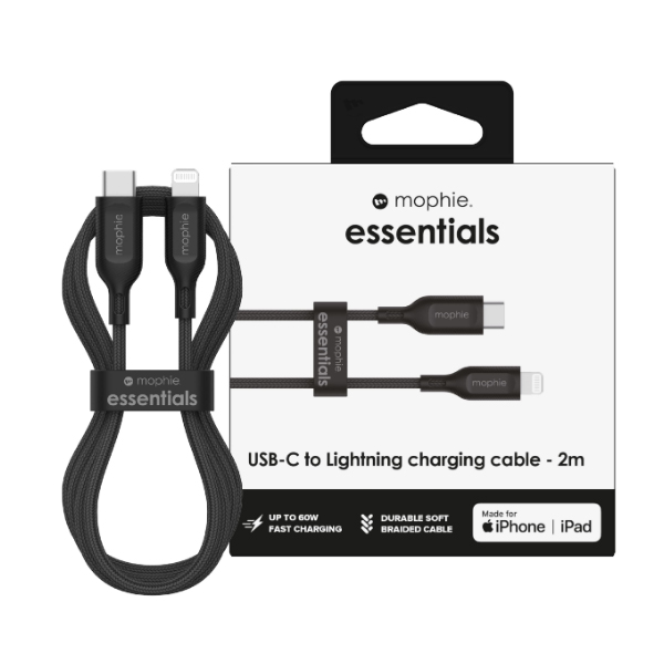 Cáp sạc USB-C to Lightning mophie Essentials 2M Black