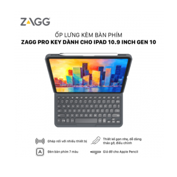 Ốp lưng kèm phím ZAGG Pro Keys iPad Gen (10.9 inch/ Bluetooth)