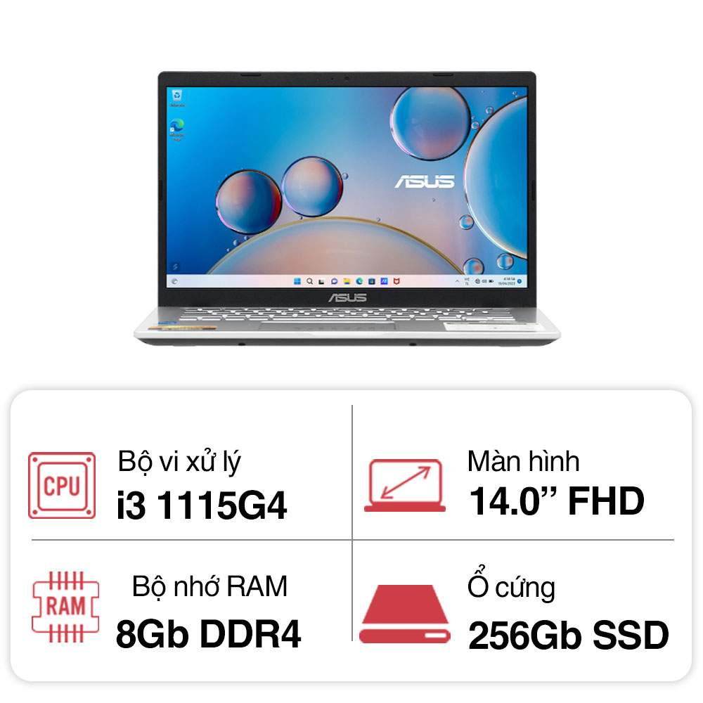 Laptop Asus Vivobook X415EA-EK2034W (i3 1115G4/ 8GB/ 256GB SSD/14 inch FHD/Win11/ Silver)