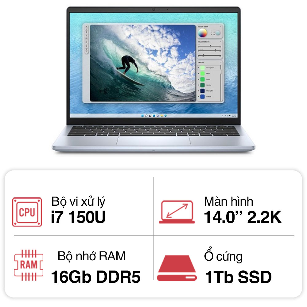 Laptop Dell Inspiron 5440 71034770 (i7 150U/ 16GB/ 1TB SSD/ MX570A/ 14 inch 2.2K/Win 11/ Office/ Ice Blue/ Vỏ nhôm/1Y)