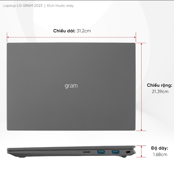 Laptop LG Gram 14Z90R-G.AH53A5 (i5 1340P/ 16GB/ 256GB SSD/14 inch WUXGA/Win11/ Grey)