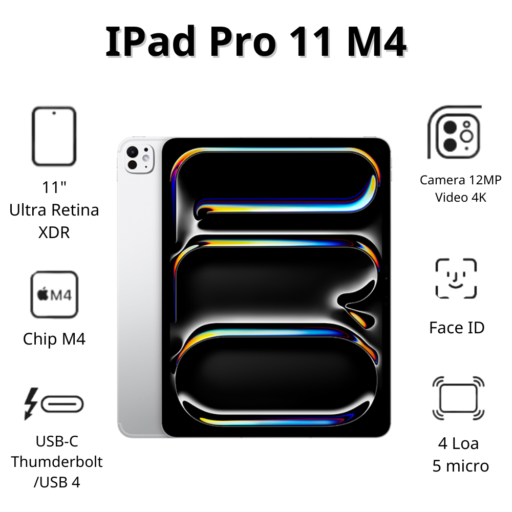 Máy tính bảng Apple IPad Pro 11 M4 Wifi (8GB/ 512GB/ Silver)