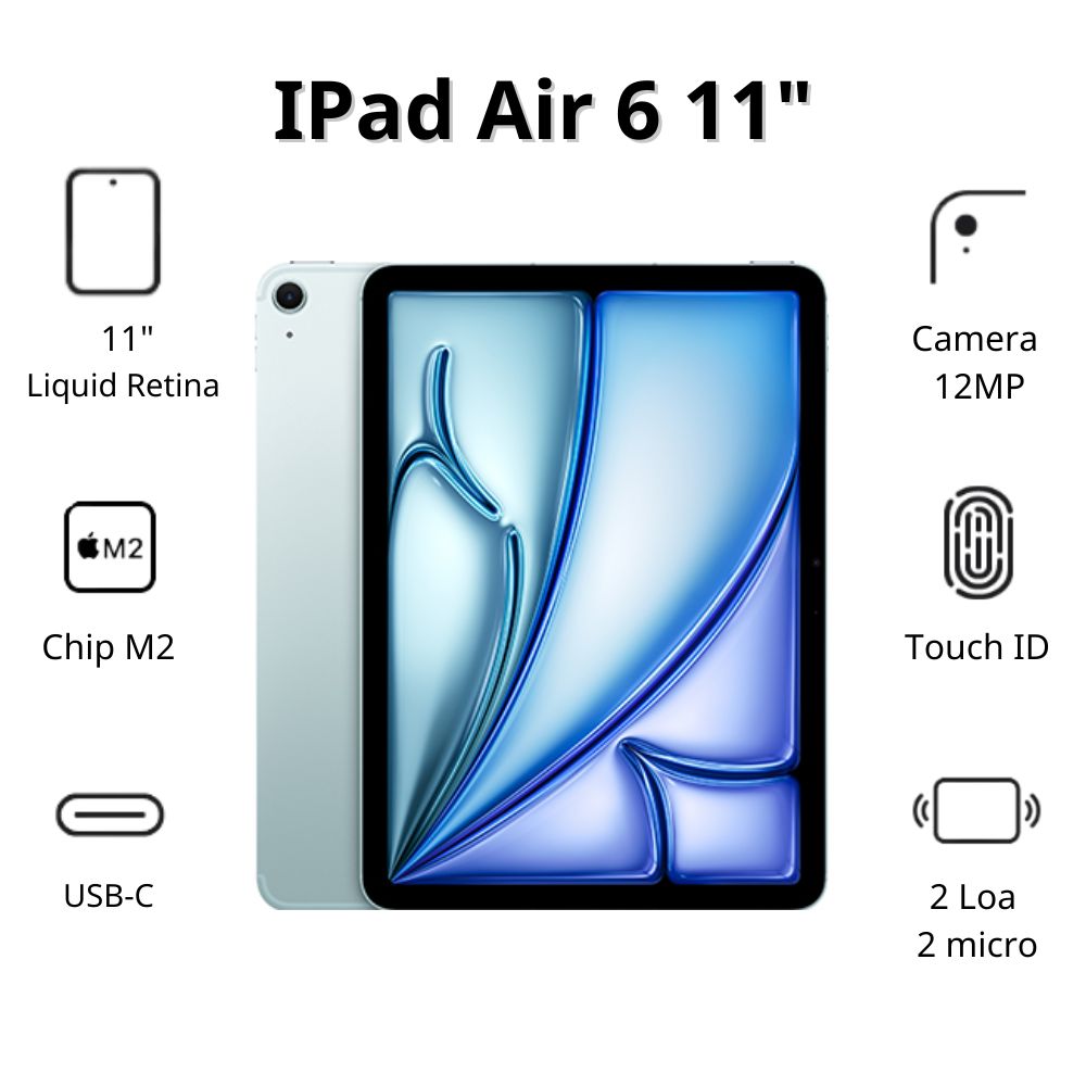 Máy tính bảng Apple IPad Air 6 11inch 5G (8GB/ 128Gb/ Blue/ MUXE3ZA/A)