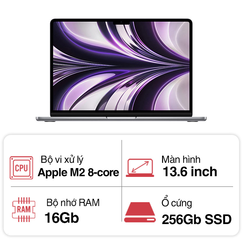 Laptop Apple Macbook Air M2 Z15S006J7 (8 core CPU/ 10 core GPU/ 16GB/ 256GB/ 13.6Inch/ Mac OS/ Space Gray/ Vỏ nhôm)