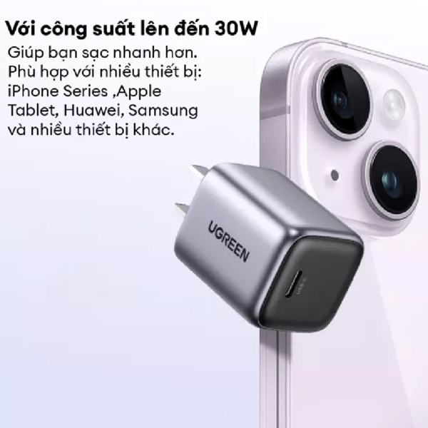 Củ sạc Ugreen 90901 type C 30W chuẩn US 