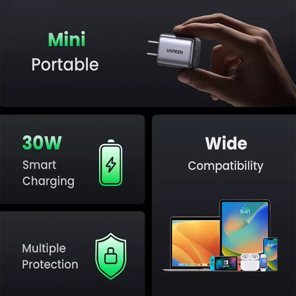 Củ sạc Ugreen 90901 type C 30W chuẩn US 