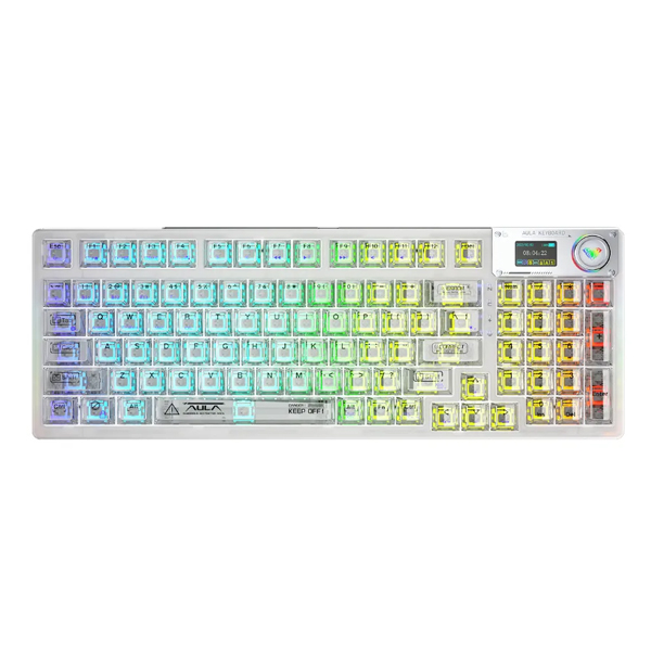Bàn phím cơ Aula 3 MODE F98 PRO trắng trong suốt Ice crystal switch (Bluetooth/Wireless/ LED RGB)