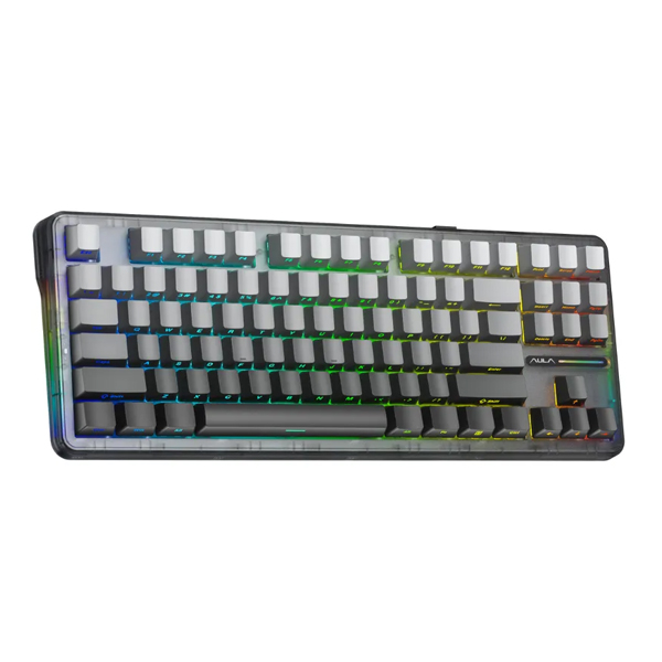 Bàn phím cơ Aula 3 MODE F87 PRO Black Gradient Grey Wood V4 switch (Bluetooth/Wireless/ LED RGB)