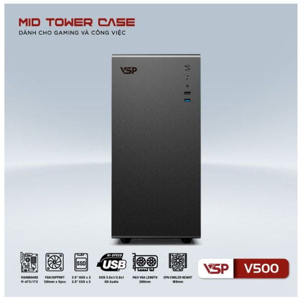 Vỏ máy tính VSP V500 - Đen (Mid Tower)